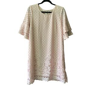 Tacera crochet lace short sleeve shift mini dress